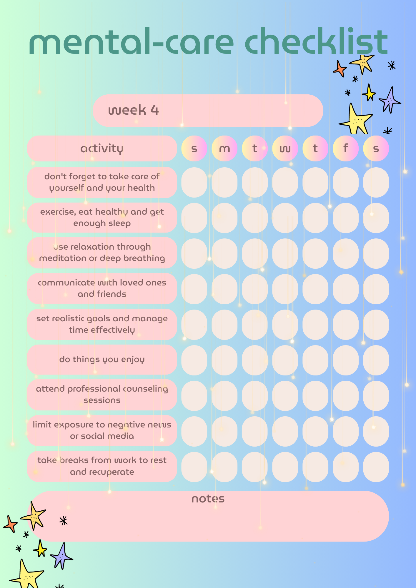 Weekly Mental Health Checklist: Track Your Mood, Thoughts & Wellness – FREEBIE