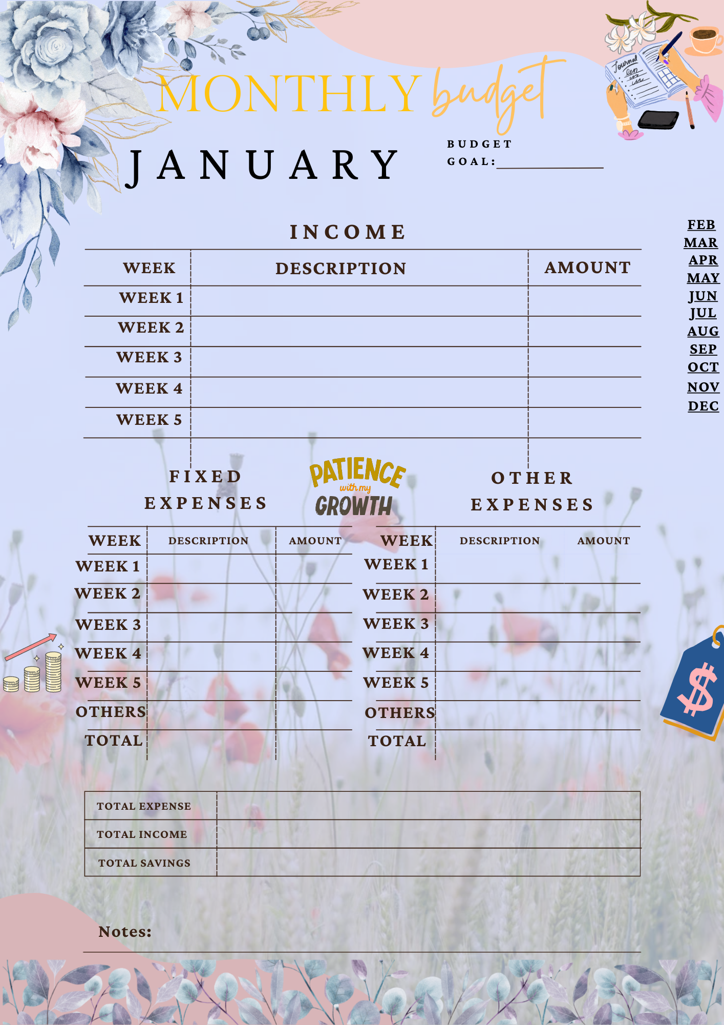 Monthly Budget Planner | Printable Budget Sheets | Income & Expense Tracker | Savings & Financial Organizer