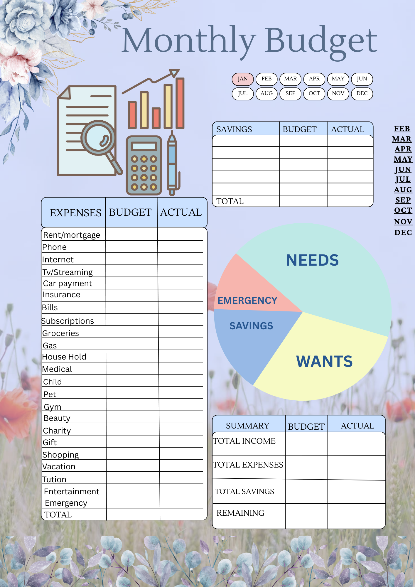Monthly Budget Planner | Printable Budget Sheets | Income & Expense Tracker | Savings & Financial Organizer
