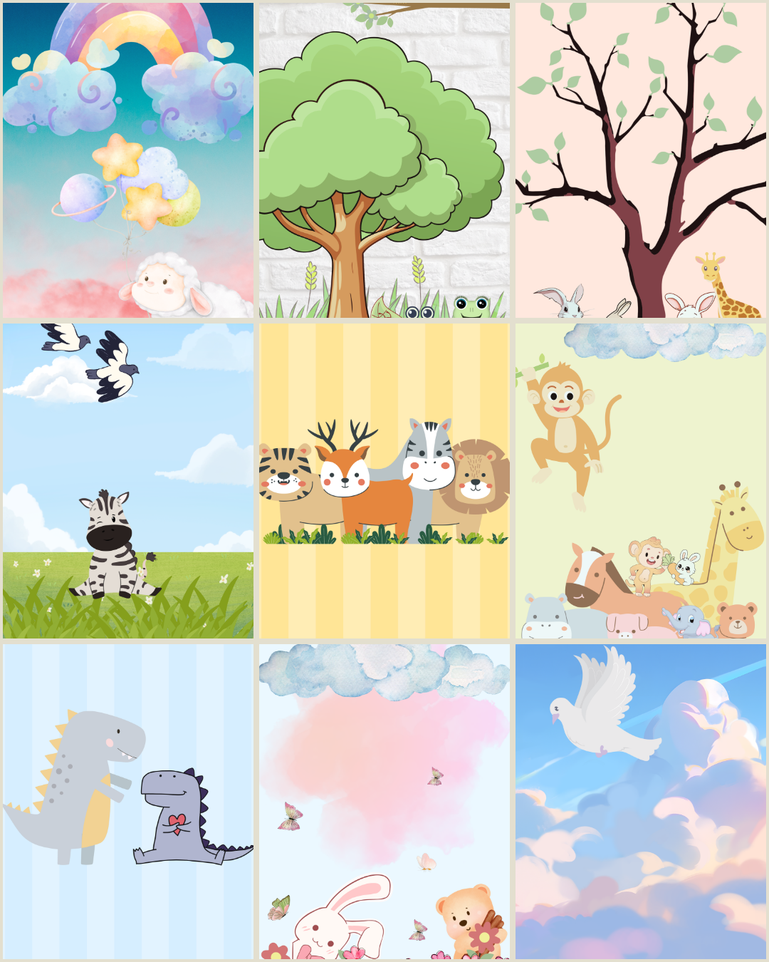 Cute Nursery Animal Wall Art Set – 13 Pieces | Jungle, Safari & Farm Animals | Printable Digital Art | Multiple Sizes Included