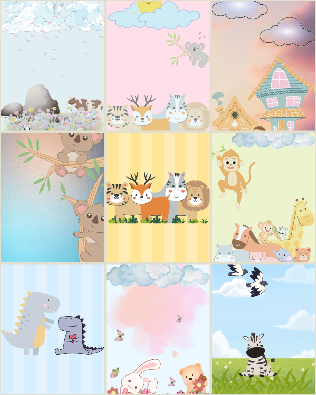 Cute Nursery Animal Wall Art Set – 13 Pieces | Jungle, Safari & Farm Animals | Printable Digital Art | Multiple Sizes Included