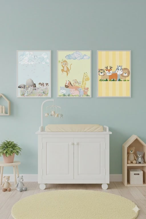 Cute Nursery Animal Wall Art Set – 13 Pieces | Jungle, Safari & Farm Animals | Printable Digital Art | Multiple Sizes Included