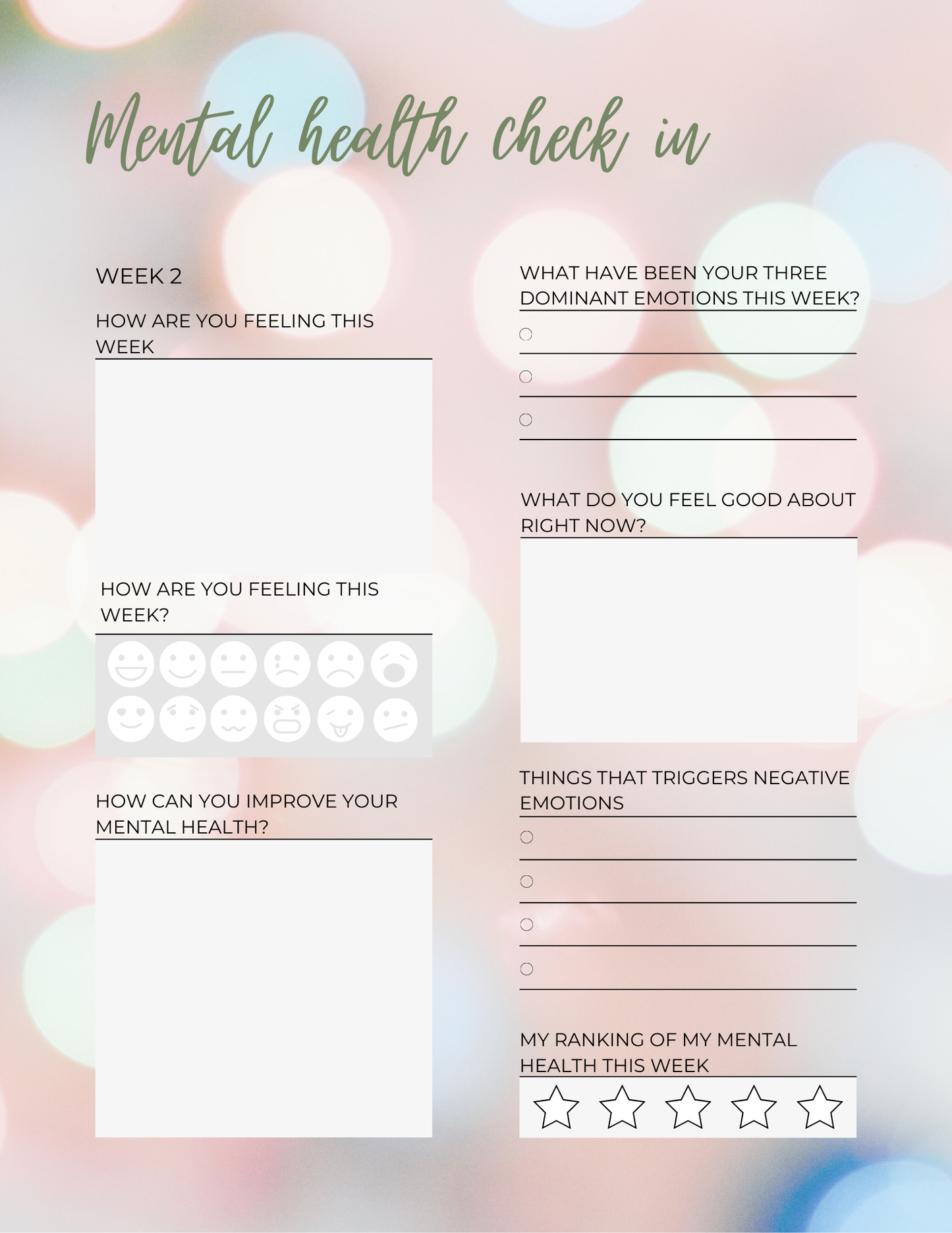 Weekly Mental Health Checklist: Track Your Mood, Thoughts & Wellness – FREEBIE